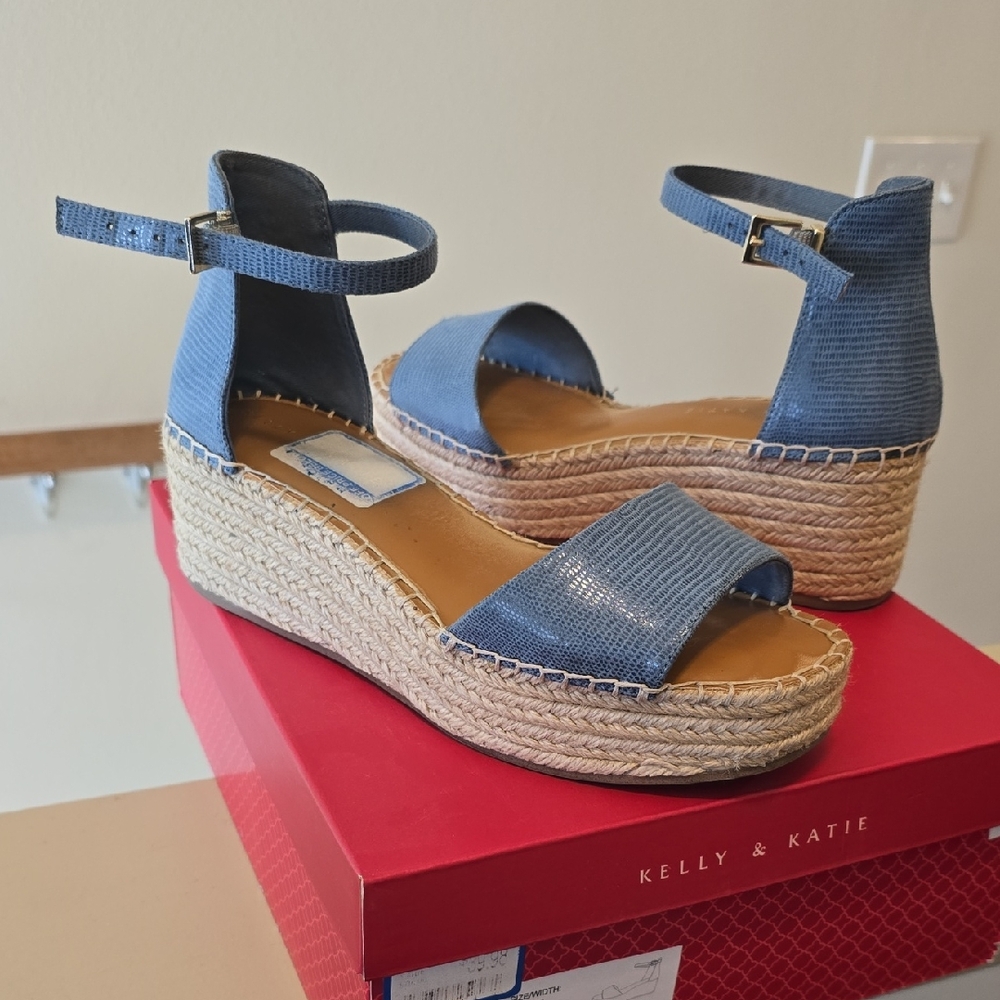 Kelly & Katie Denim Blue Espadrille Wedges